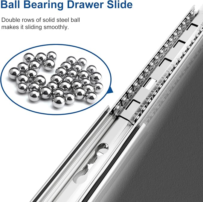 VADANIA 20" Heavy Duty Drawer Slide with Lock #D53, 2" Width Up to 125lb Load Capacity, 3-Fold Full Extension, Ball Bearing Lock-in & Lock-Out, Side Mount, 1-Pair