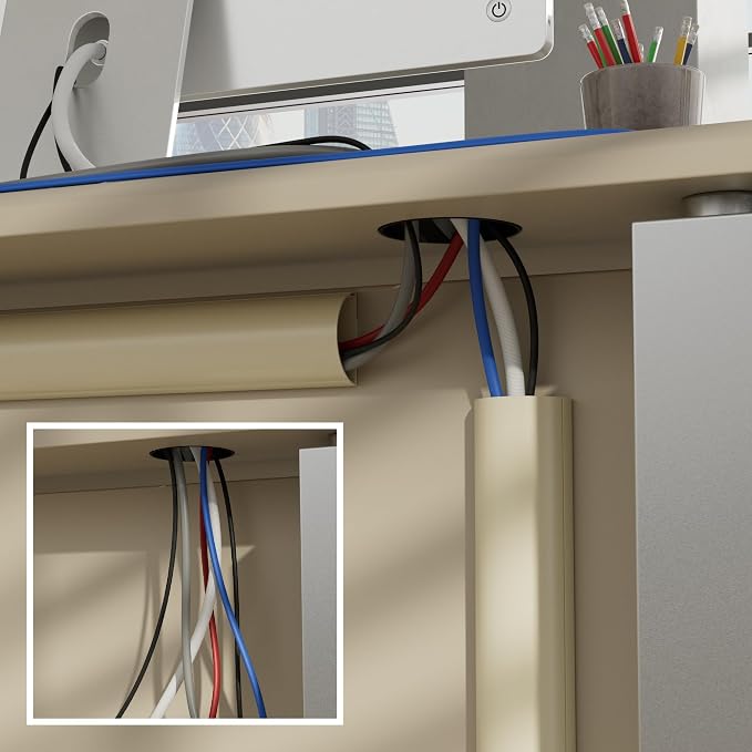 D-Line Half Round Cord Hider, Patented Cable Cover, Hide TV Wall Mount Wires, Raceway for Cords, Decorative Wire Covers, Paintable, Adhesive Cable Concealer, 2in W x 1in H x 39in L, Beige