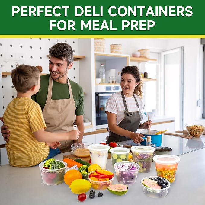 Dealusy 50 Set 32 oz Deli Containers with Lids, Leak-Proof BPA Free Plastic Take Out Bowls, Food Storage Containers for Takeout Meal Prep Storage, Freezer, Microwave & Dishwasher Safe
