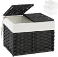 SETVSON Storage Basket with Lid Woven Wicker Baskets with 2 Separate Lid, 9.2 Gallon (35 L) Wicker Storage Bins with Handles, Foldable and 2 Removable Liner Bags for Bedroom, Laundry Room Black
