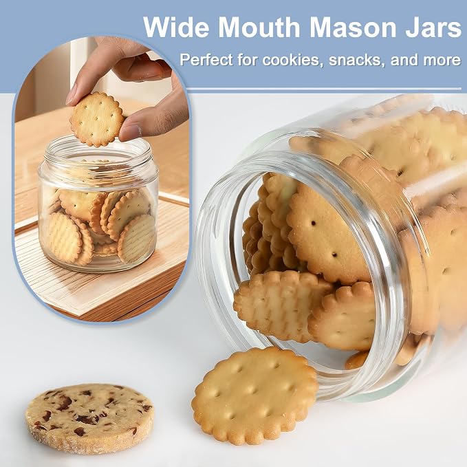 Overnight Oats Containers with Lids, 10oz Wide Mouth Mason Jars with Lids, 9 Pack Glass Jars with Airtight lid for Chia Pudding Yogurt Salad, Meal Prer Oatmeal Jars