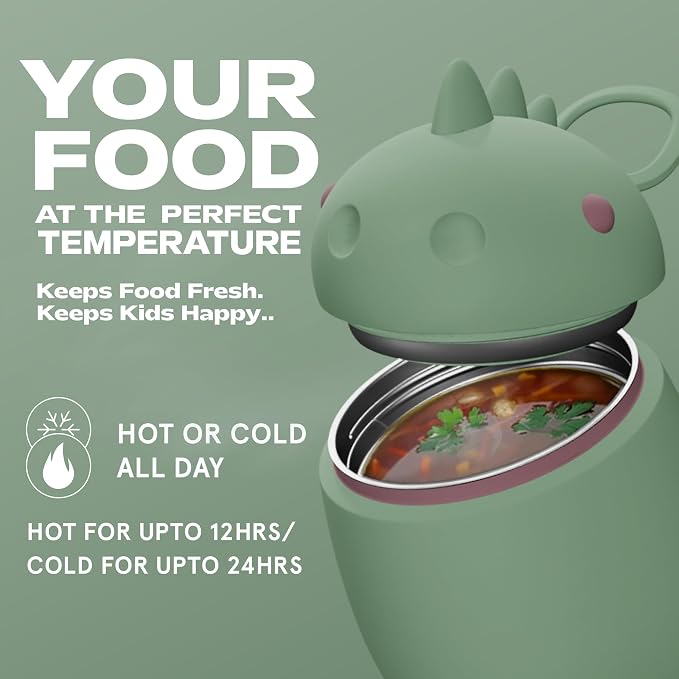 asobu Bestie Foodie Kids Insulated Food Jar – Cute Character Lunch Container for Children, BPA-Free Stainless Steel, Leakproof & Vacuum Sealed, Keeps Food Hot or Cold, Easy to Clean, 16oz
