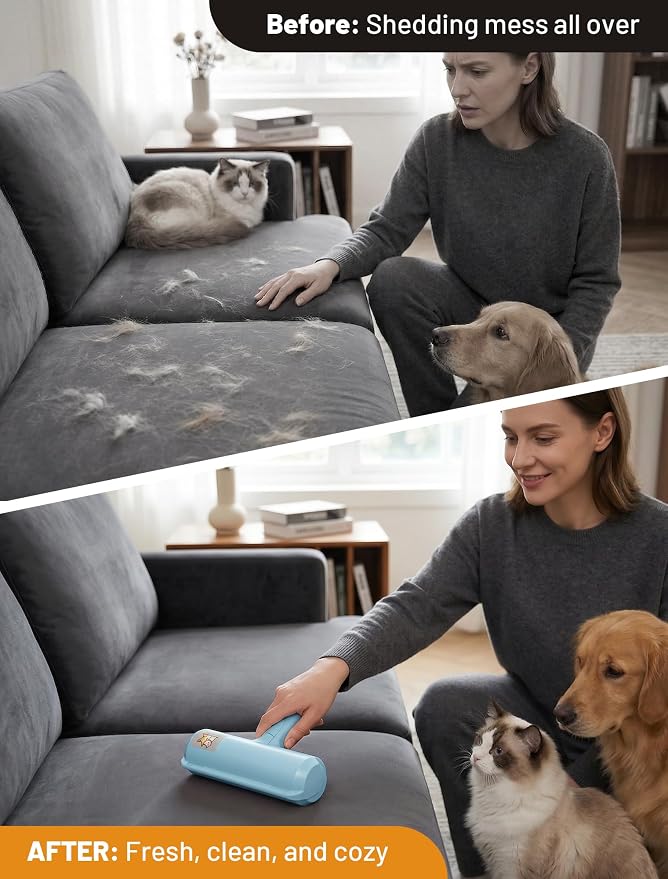 ORDORA Pet Hair Remover Roller, Reusable Lint Roller for Dog and Cat Hair | Portable Pet Hair Roller with Large Fur Bin for Couches, Bedding, Car, Rugs & Furniture, No Refills or Batteries, Pet Homes