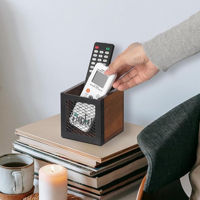Remote Control Holder, Vintage Desk Caddy,TV Remote Storage Organizer Caddy for 2 or 3 Remote Controls