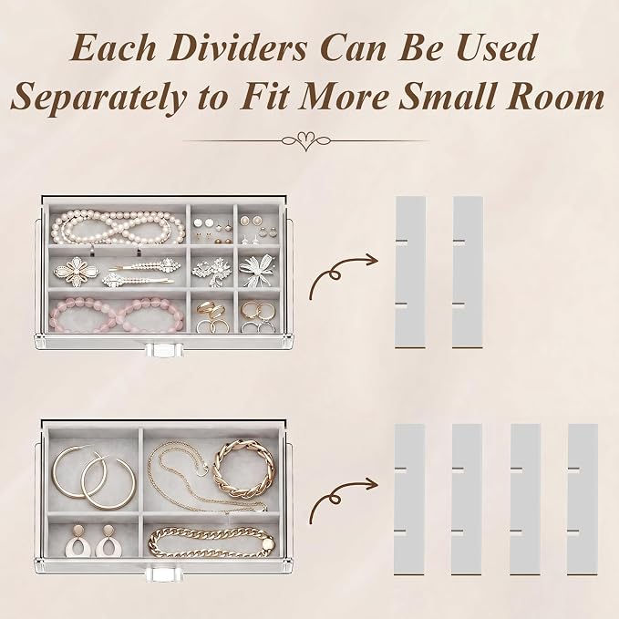Clear Jewelry Organizer Earring Holder Organizer, Jewelry Box with 4 Drawers Clear Acrylic Stackable Earring Case with Adjustable Velvet Trays for Women and Girls, Grey