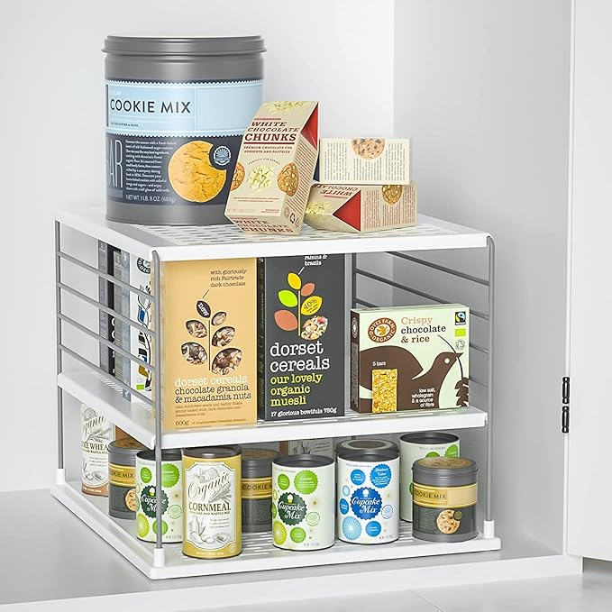 2 PACK Cabinet Organizer for Foil and Plastic Wrap- Divided Compartment Holder for Kitchen Bag- Upgraded Kitchen&Counter &Pantry Organizers and Storage(White&Gray)