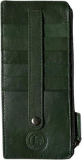 Leatherboss Genuine Leather Women's All in One Credit Business Card Case Holder Slim Zipper Wallet With a Card Protection Strap, Teal Green