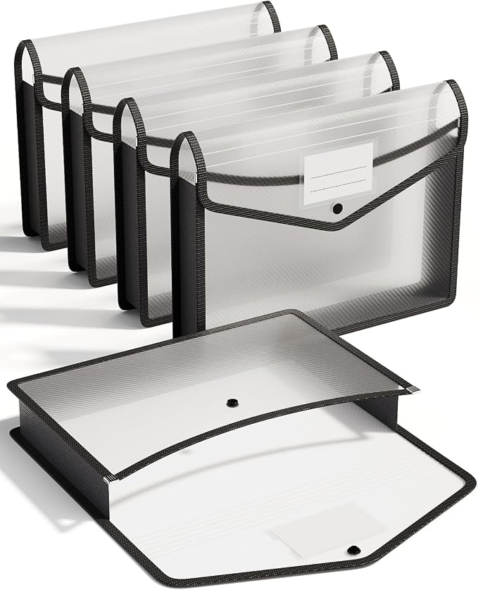 ThinkTex Plastic Expanding File Folder, Transparent envelopes with Snap Closure, No Dividers, Large Capacity, Fit Letter/A4 Size - 5 Packs | No Dividers, Large Capacity, Fits Letter/A4 Size, for Home, Office, School, Tax, Bill Organization- 5 Packs