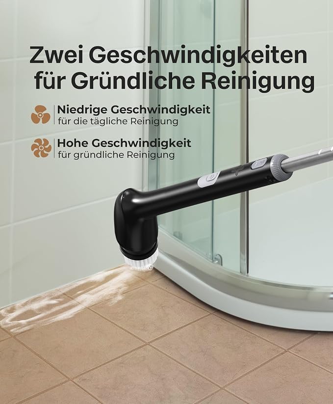 LyriFine Electric Spin Scrubber, New Full-Body IPX7 Waterproof Bathroom Cleaner Brush, Shower Scrubber with Long Handle & 2 Speed, Heads Replacement, Cleaning Supplies for Tub Shower Tile Floor