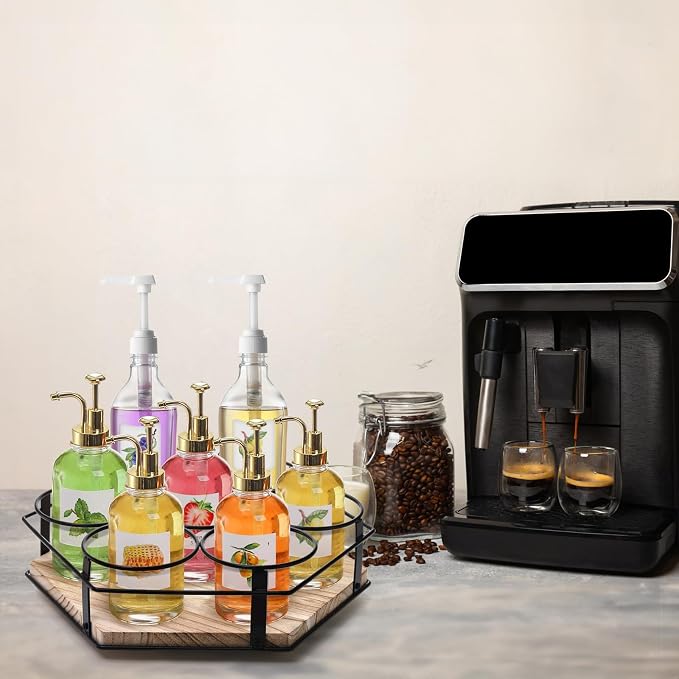 Cididu Rotating Coffee Syrup Organizer 7 Bottles, Coffee Syrup Rack Stand for Countertop, Tumbler Bottle Storage Holder, Turntable Wine Display Lazy Susan Tray for Coffee Bar Station, Kitchen, Pantry