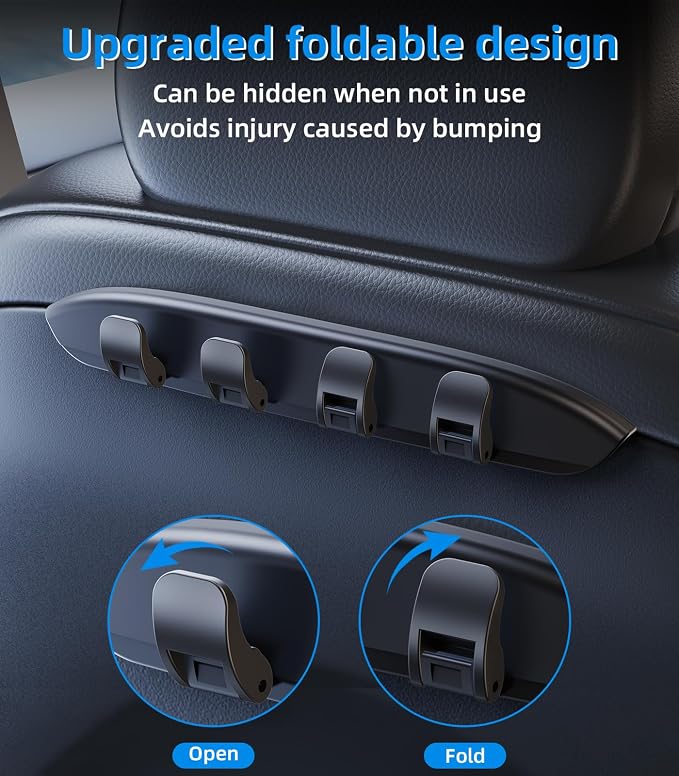 2 Pack Car Seat Hooks for Tesla Model Y(Juniper) Model 3(Highland) Accessories 2026 2025 2024 2023 2022 2021, Foldable Car Seat Headrest Hooks for Purses Bags Hang Grocery Seat Back Organizer