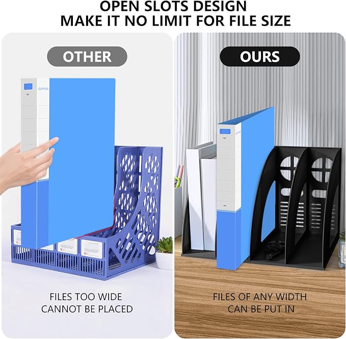 Marte Vanci Magazine File Holder Vertical PP Folder Book Desktop Organizer Plastic Storage Sturdy Vertical 4 Section Folder Black