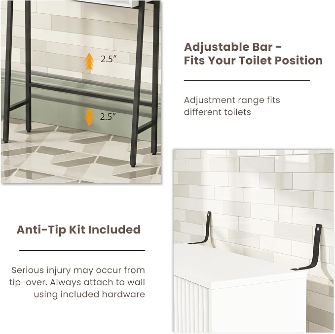 25" W Over The Toilet Storage Cabinet with Fluted Door,Bathroom Organizers and Storage with Adjustable Shelves, Modern Over Toilet Organizer for Bathroom,Restroom,Laundry,White