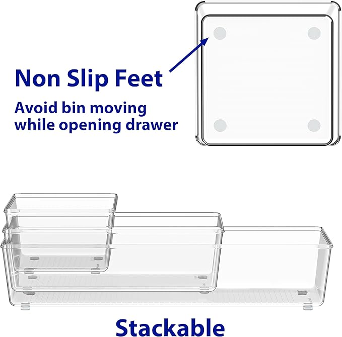 Simple Houseware 30 PCS Clear Plastic Drawer Organizers Set, 5-Size for Makeup, Bathroom, Bedroom and Office
