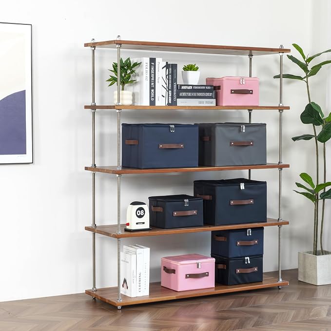 Storage Bins with Zipper Lid PU leather Storage Boxes Leather Fabric Collapsible Lidded Baskets Cube with Handle Decorative Shelves Closet Office Organizer Container(Dark Gray, Large Size)