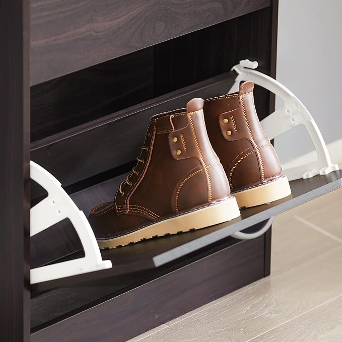 Haotian Shoe Cabinet for Entryway, Tall Freestanding Shoe Rack with 3 Flip-Drawers, Hidden Storage Shoe Organiazer Entrance Hallyway, Brown, FSR110-BR