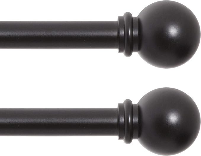 Kenney Chelsea Ball End Window Curtain Rod, 28-48" Adjustable, Black, 2 Pack