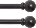 Kenney Chelsea Ball End Window Curtain Rod, 28-48" Adjustable, Black, 2 Pack
