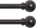 Kenney Chelsea Ball End Window Curtain Rod, Adjustable 48-86 Inch, Black, Carbon Steel, Wall Mounted, Painted Black, 2 Pack