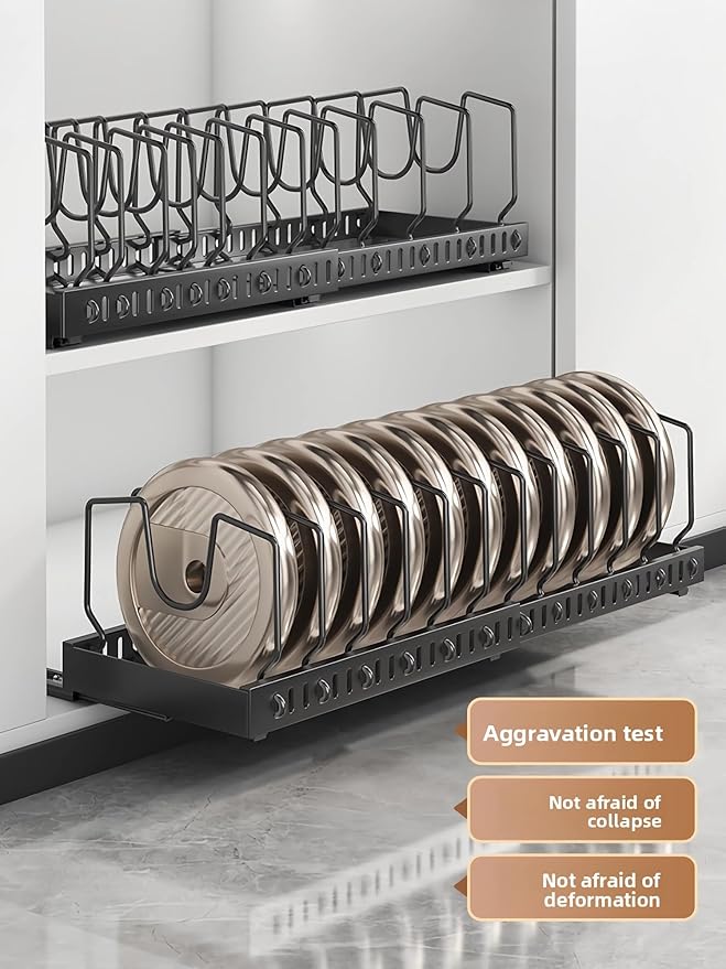 pots and pans organizer under cabinet,pot lid organizers inside cabinet holders for kitchen,Horizontal and vertical pulling modes,Can be extended and adjusted (White horizontal pull-out)
