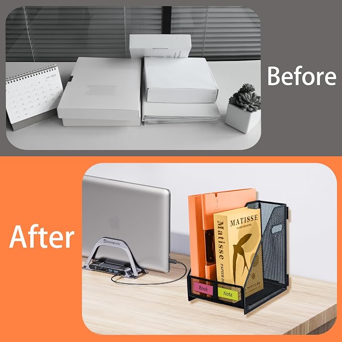 2 compartments metal file racks metal Mesh Desktop Organizer for Desk,Storage Binder Organizer for Office Home School