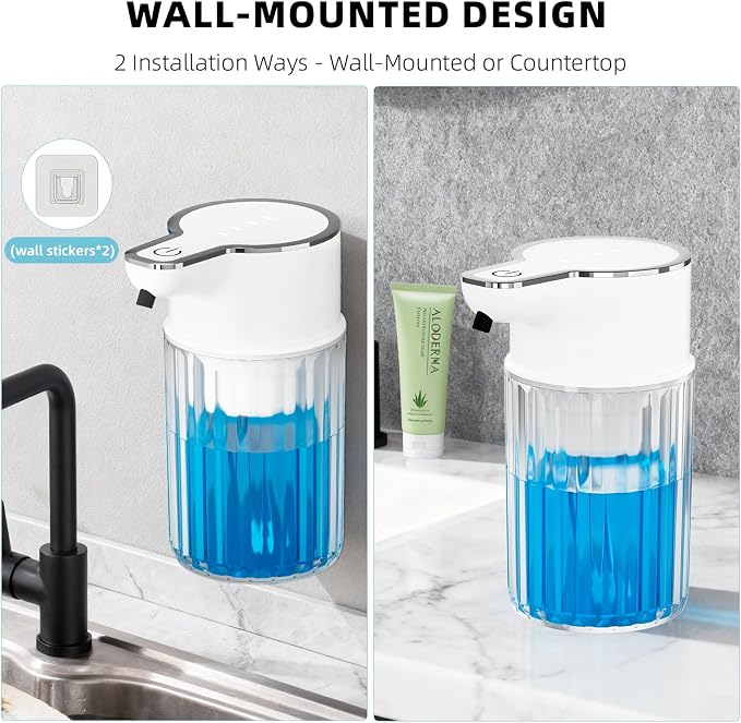 Automatic Foam Soap Dispenser Touchless, 12oz Rechargeable Soap Dispenser with 4 Adjustable Levels, Auto Hand Soap Dispenser for Kitchen, Bathroom Countertop, Wall Mounted, IPX5 Waterproof