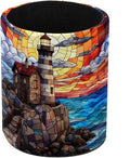 Stained Glass Lighthouse Pattern Pen Holder Pencil Organizer for Desk, 3.1” x 3.1” x 3.9” Pencil Cup Office Supplies, Large Capacity Cute Pen and Makeup Brush Holder for Desktop, Home, School