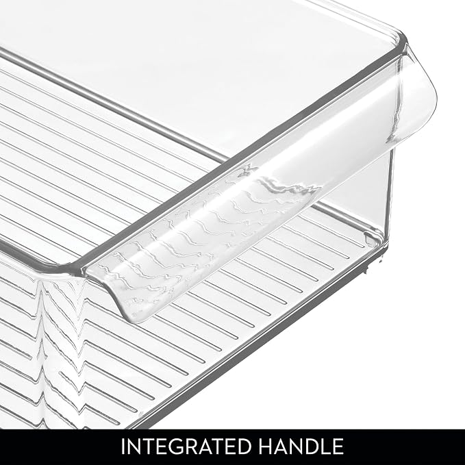 iDesign Large Stackable Fridge or Freezer Bin, Clear, Set of 3 | Front Handle, Made in USA