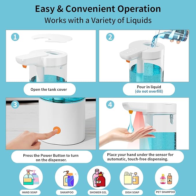Automatic Liquid Soap Dispenser Touchless, USB Rechargeable Smart Hand Soap Dispenser, 4-Level Adjustable, 13.5oz/400mL Wall Mount for Bathroom Kitchen Dish Soap-Orange