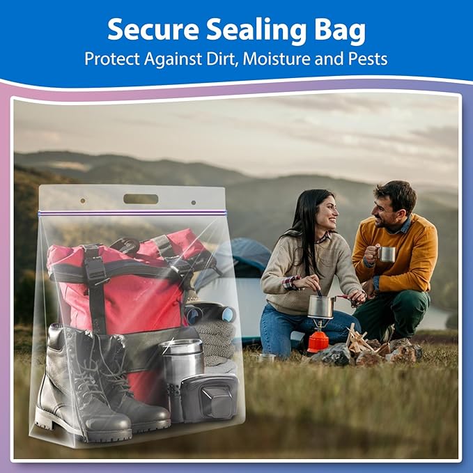 Zipper Storage Bags with Handle and Bottom, Pack of 12, 3 Gallon Heavy Duty Clear Handy Plastic Bag, 16"x18" Reusable Large Zip Storage Bag for Sports, Travel, Moving and Clothes, 3-Mil Thick