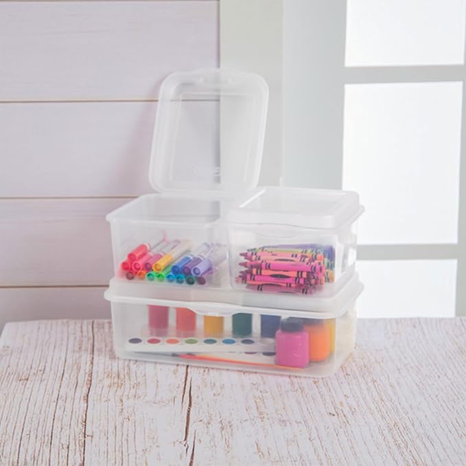 Sterilite 18038612 Small Flip Top Storage Box (24) | Bin with Hinged Lid, Stackable Multipurpose Organizer for Art & Craft Supplies, Accessories, Photos & CDs, Home or Office Use