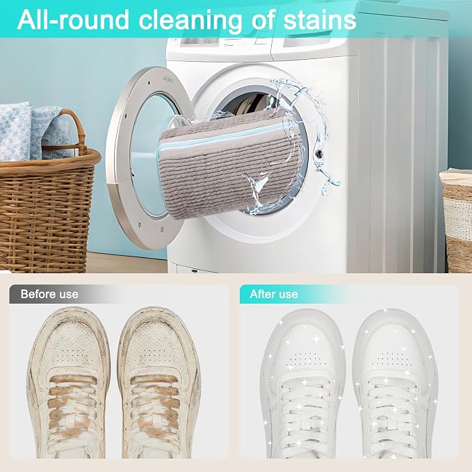 2 Pack Shoe Washing Machine Bag, Laundry Shoe Bag for Washer and Dryer, Reusable Shoe Cleaning Bag for Sneakers and All Shoes Types with Self-Locking Zipper(Gray)