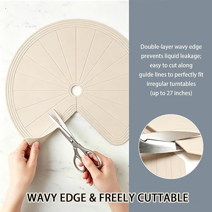 2 PCS Lazy Susan Shelf Liner,Silicone Waterproof Shelf Cabinet Liner,Non Slip Heat Resistant Lazy Susan Liners for Kitchen Cabinet(Khaki,27 Inch)