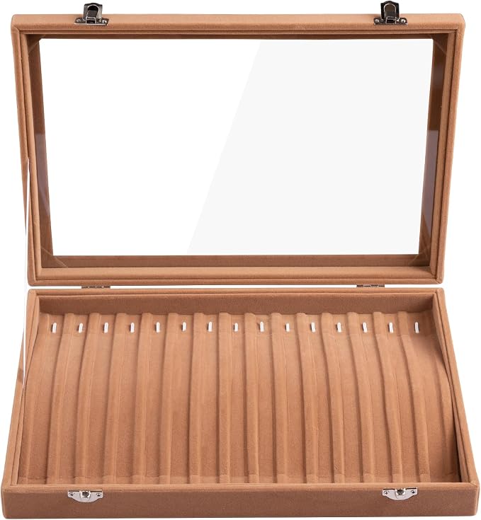 Frebeauty 15 Hooks Necklace Organizer,Velvet Necklace Holder Tray with Lid | Jewelry Organizer for Necklace Pendant Chain,Women Jewelry Box,for Home Use and Jewelry Store,Jewelry Display for Drawer