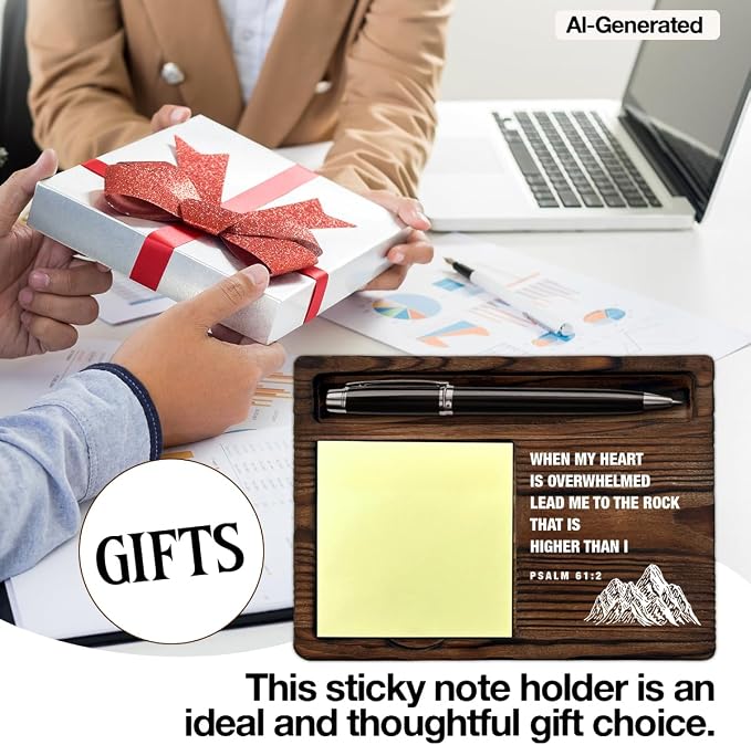 Inspirational Christian Sticky Note Holder Encouragement Gifts Psalm 61:2 Bible Verses Self-Stick Note Pad Holders Office Decor, Christian Religious Gifts for Women Men Coworker Friends