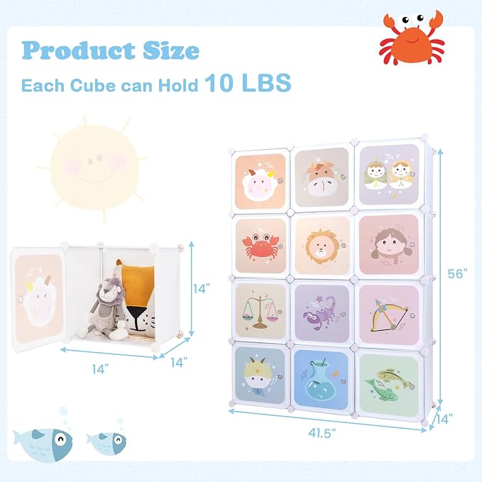 INFANS Children Wardrobe, Kid Closet Portable Baby Dresser Cute for Kids Bedroom Nursery Armoire with Doors 12 Cube 2 Hanging Sections, Kid Clothes Storage Organizer (Pink, 12 Cubes)