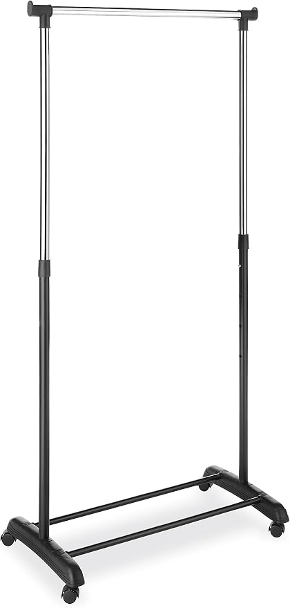 Whitmor Deluxe Adjustable Garment Rack-Rolling Clothes Organizer,Black and Chrome, 18.5" D x 33" W x 66" H