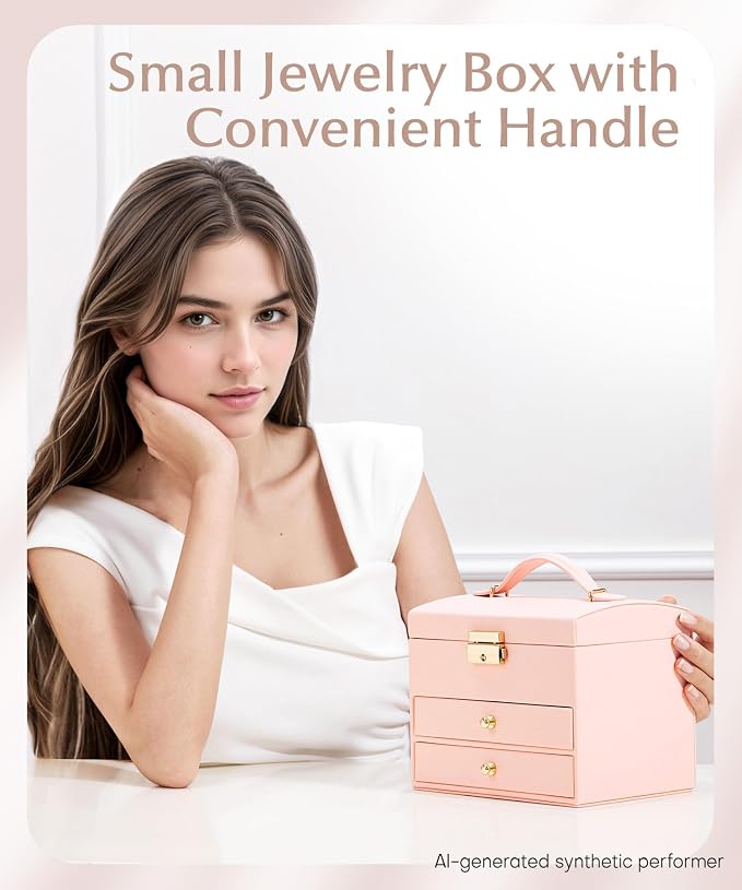 Homde Small Jewelry Box for Girls: 3-Layer Lockable Organizer (Blush Pink) | Removable Tray&Dividers for Flexible Storage - Sort Earrings&Rings&Necklaces for Beginners - Birthday Gift for Teens