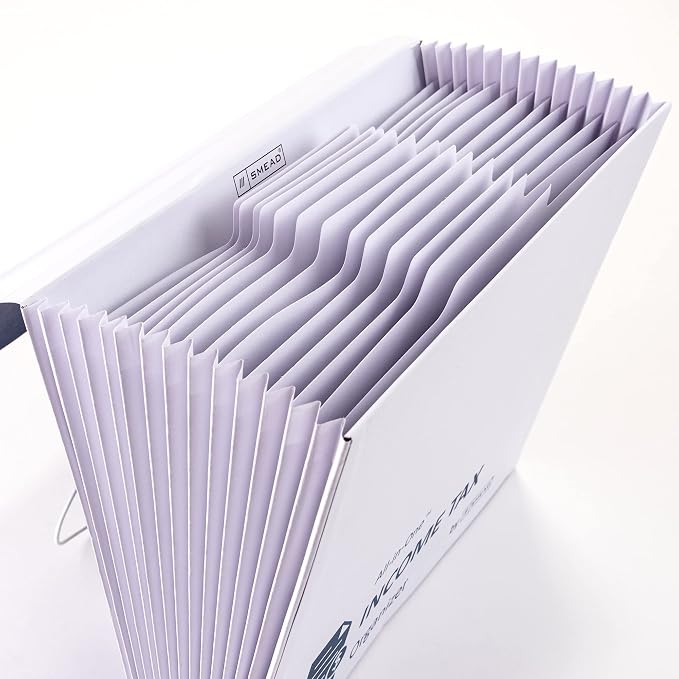 Smead All-in-One Income Tax Organizer, 12 Pockets, Flap and Cord Closure, Letter Size, Navy/White (70660) (Pack of 5)