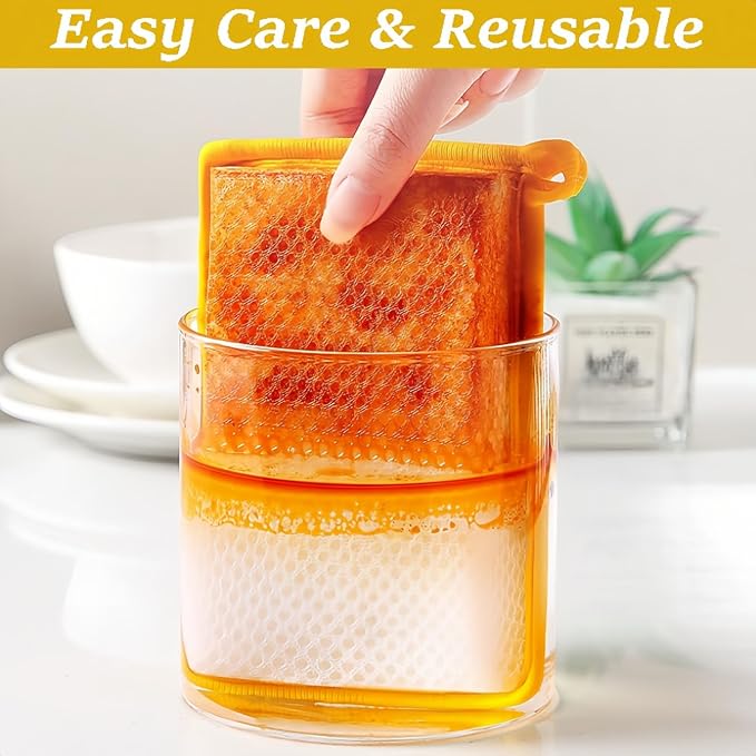 Generic Reusable Kitchen Scrub Dish Sponges, Upgrated Dual-Sided Sponges Kitchen Dishcloth, Multipurpose Dishwashing Rags for Cleaning Kitchen, Washing Dishes, Pot Brush, Grill Cleaner (5), Yellow