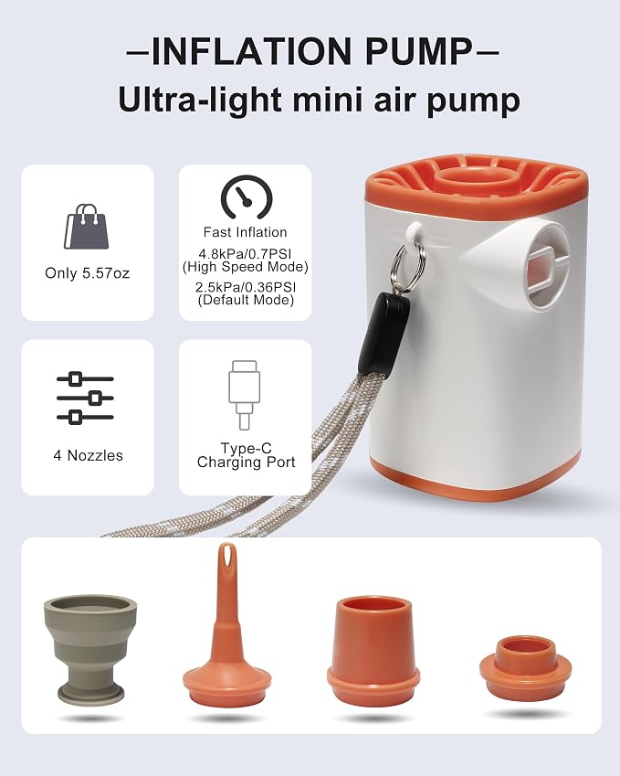Portable Air Pump with 3600mAh Battery USB Rechargeable Mini Air Pump Inflate Deflate for Pool Floats Vacuum Storage Bags Air Mattress Swimming Ring Sleeping Pads – Orange White | USB Rechargeable, Lightweight, Electric, Mini, for Pool, Floats, Vacuum ...