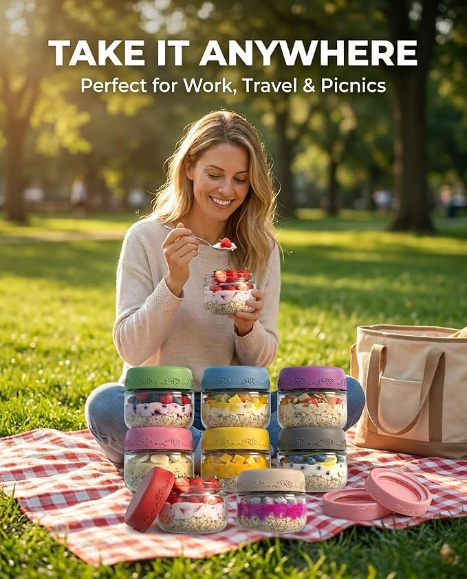 2oz 8Pack Glass Dressing Jars with Leakproof Lids, Containers for Sauce, Salad Dressing, Dips & Snacks – Reusable Glass Food Storage Cups for Lunch Box & Meal Prep(2oz-8Pack)