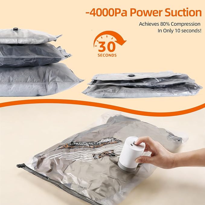 12 Pack Space Saver Bags with Rechargeable Electric Pump, Vacuum Storage Bags for Travel & Home, Compression Bags for Luggage, Clothes, Bedding, Perfect For Seasonal Storage & Closet Organizing