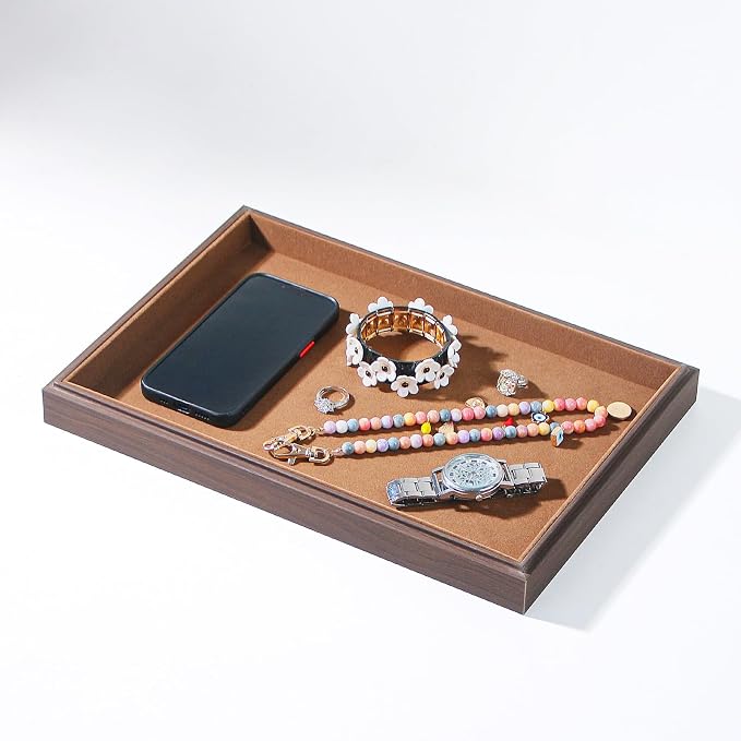 Wood Jewelry Organizer Tray, Drawer Tray (Brown, 2Pc, Flat) | Stackable Jewelry Display, Large Capacity Drawer Tray, Versatile Drawer Organizer, Multi-Purpose Storage