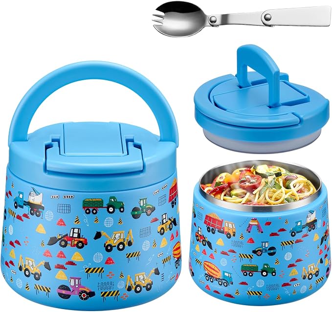 Itslife 14oz Vacuum Insulated Soup Thermo for Hot Food, Kids Lunch Container with Leakproof Buckle Lid, Wide Mouth Stainless Steel Food Jar with Spoon