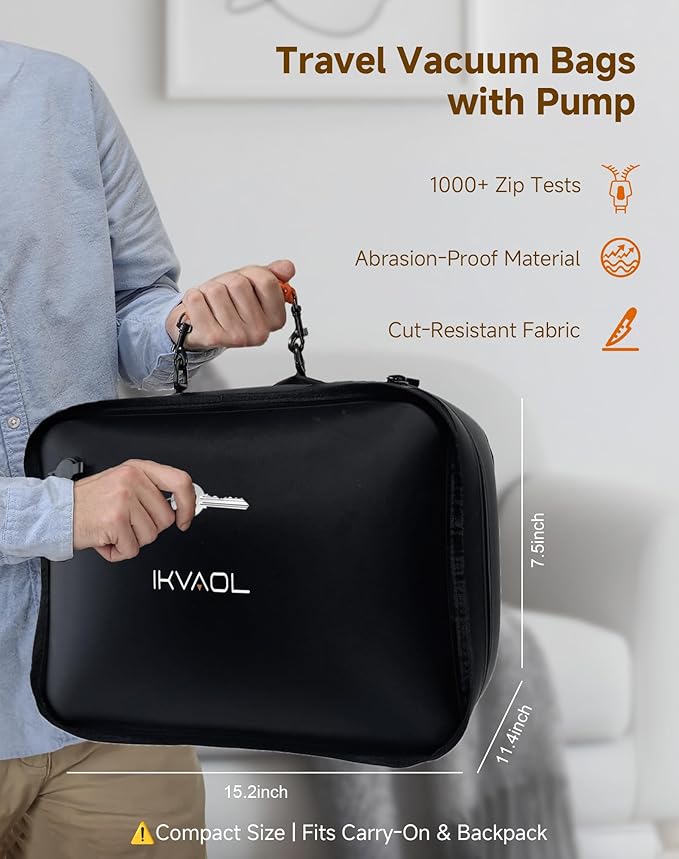 Vacuum Bags for Travel with Pump,Reusable Compression Packing Cubes to Save Space for Luggage and Backpack with IP68 Waterproof,Vacuum Seal Bags for Clothing travel (Black, 4Pack)