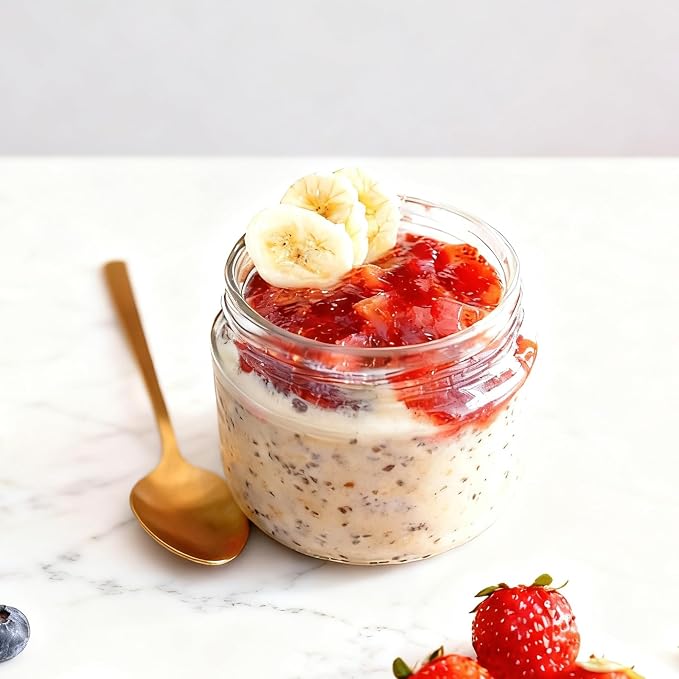 Overnight Oats Containers with Lids, 10oz Wide Mouth Mason Jars with Lids, 3 Pack Glass Jars with Airtight lid for Chia Pudding Yogurt Salad, Meal Prer Oatmeal Jars, Blue