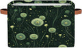 Rectangular Storage Baskets Dark Green Glow Dandelion Print Fabric Storage Bin Toy Organizer Box with PU Leather Handles for Room Decor