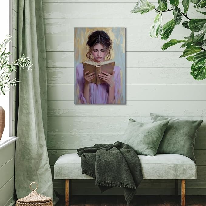 Girl Reading Book Lover Art Aesthetic Poster Canvas Wall Art Decoration Living Room Home Decor Bedroom Decoration Poster Framed12x18inch