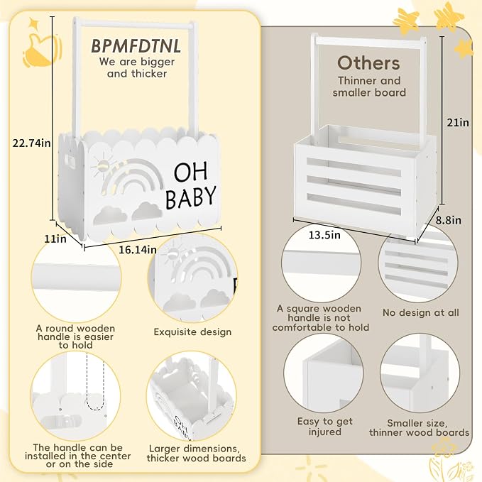 Wooden Baby Shower Crate Closet, Wooden Baby Shower Crate Closet, Boys and Girls for Baby shower wooden Basket Gifts, Welcome baby Gifts, Suitable for Pregnancy Glfts for New Parent (white)